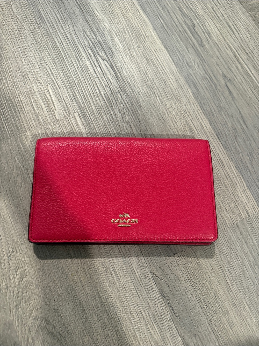 Coach Hot Pink Pebbled Leather Card Holder with Gold Logo